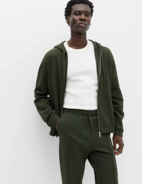 Marks & Spencer Ultimate Cotton Rich Zip Up Hoodie Dark Khaki