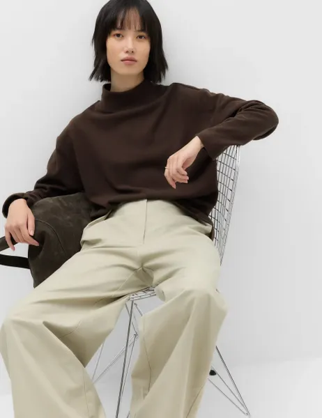 Marks & Spencer Cotton Rich Cosy Funnel Neck Top Chocolate