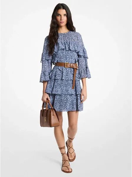 Floral Print Georgette Ruffle Mini Dress