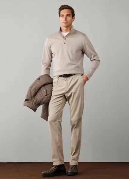Travel Twill Cotton Half Button Sweat