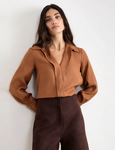 Collared Wrap Shirt Brown