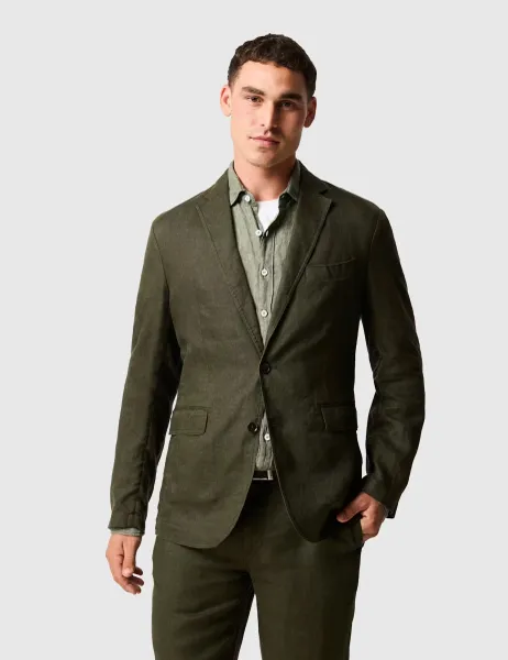 Rodd & Gunn Regular Fit Pure Linen Blazer Dark Green