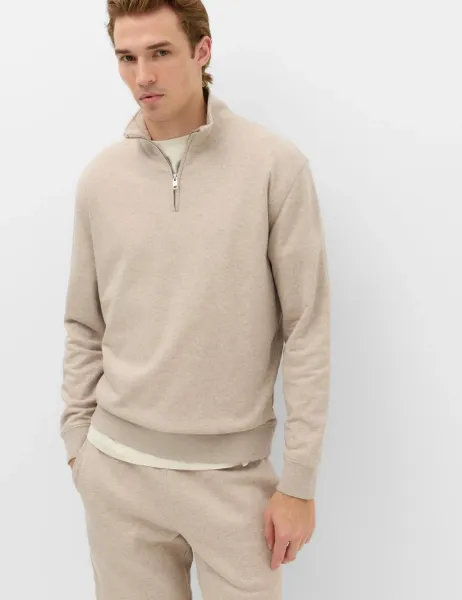 Marks & Spencer Cotton Rich Loopback Half Zip Sweatshirt Taupe