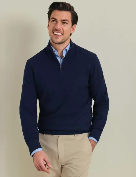 Charles Tyrwhitt Pure Merino Wool Half-Zip Jumper Navy