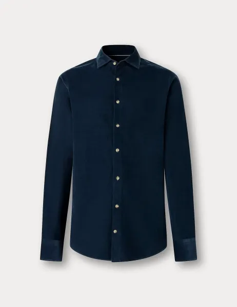 Hackett Tailored Fit Pure Cotton Babycord Shirt Navy