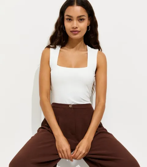 New Look Women's Petite White Square Neck Neck Sleeveless Bodysuit