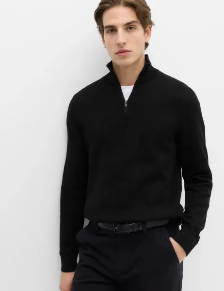 Marks & Spencer Pure Cotton Textured Half Zip Jumper Black