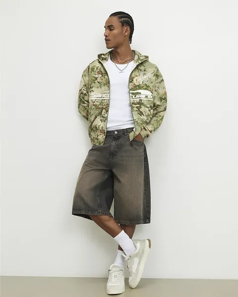 River Island Oversized Fit Camouflage Floral Hoodie