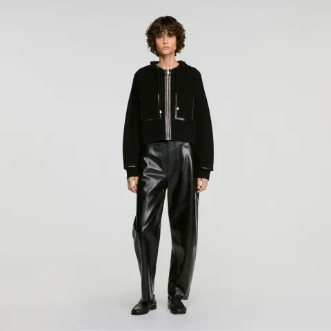 Hooded cardigan, leather details