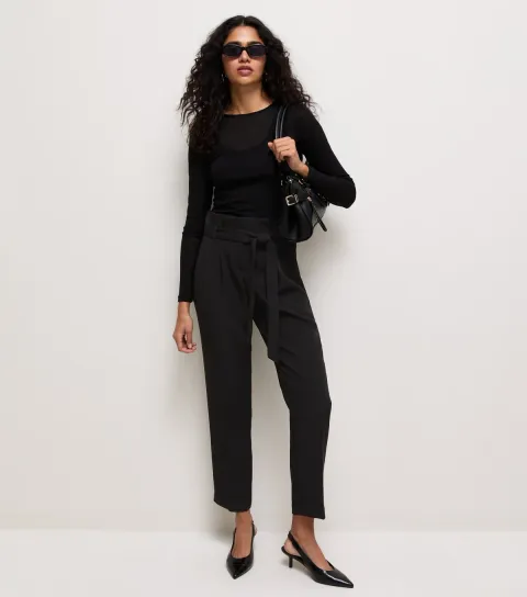New Look Women's Black Paperbag Waist Tie Front Trousers
