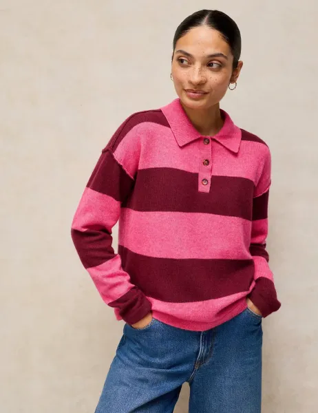 White Stuff Wool Rich Striped Collared Jumper Pink Mix