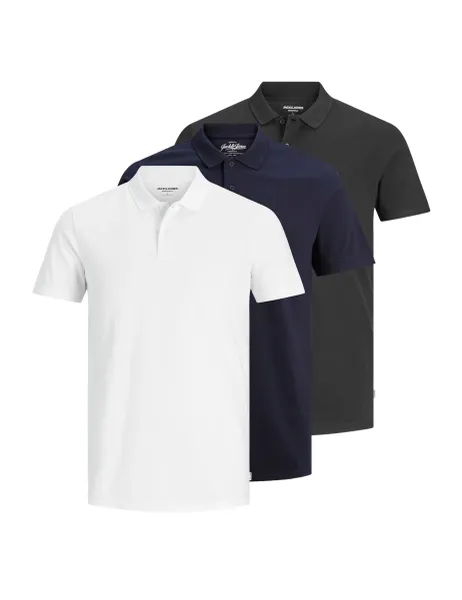 Jack & Jones 3 Pack Pure Cotton Polo Shirts White Mix