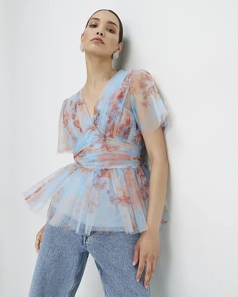 River Island Short Sleeve Tulle Top
