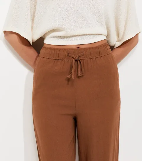 Women's Tall Rust Linen Rich Wide Leg Trousers