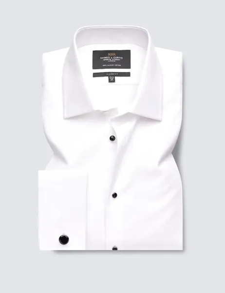 Hawes & Curtis Classic Fit Easy Iron Pure Cotton Textured Dinner Shirt White