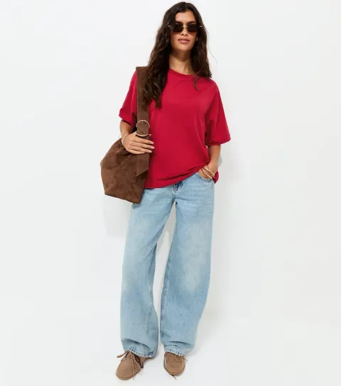 Women's Bright Red Cotton Oversized Boxy T-Shirt