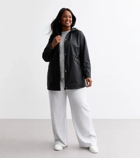 Women's Plus Size Black Hooded Rain Coat Curves