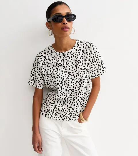 Women's Cream Cotton Leopard Print T-Shirt