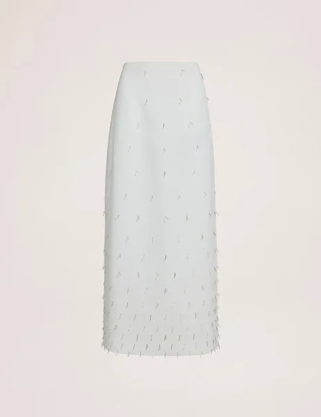 Embellished Midi A-Line Skirt White