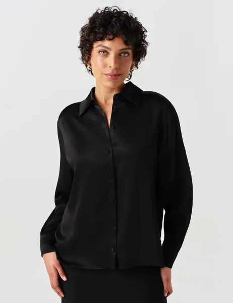 Ghost Satin Collared Blouse Black