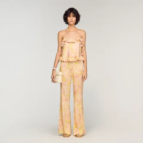 Floral-print floaty trousers