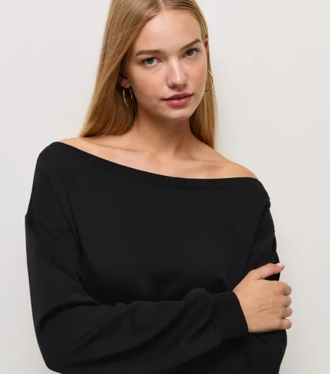 Women's Black Cotton Rich Off The Shoulder Sweatshirt