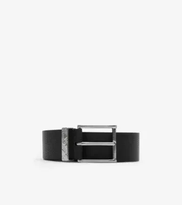 Leather Engraved Check Belt in Black
