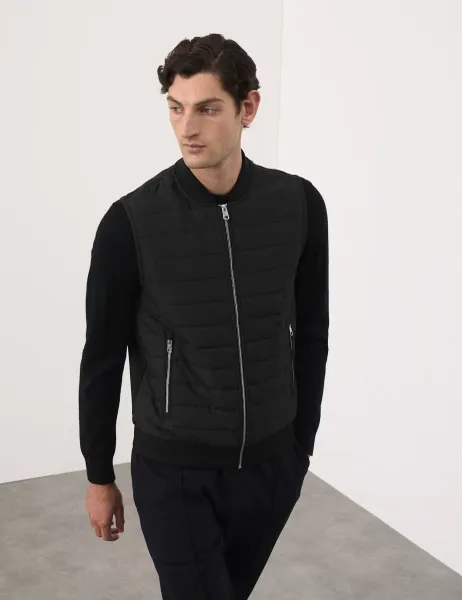 Autograph Cotton Rich Zip Up Quilted Gilet with Stormwear Black