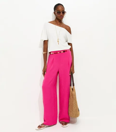 New Look Women's Bright Pink Wide Leg Trousers