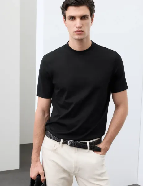 Autograph Pure Supima Cotton High Neck T-Shirt Black
