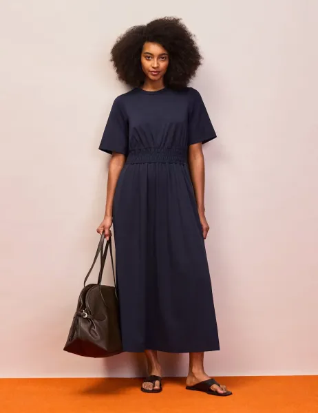 RO&ZO Cotton Rich Midaxi Waisted Dress Navy