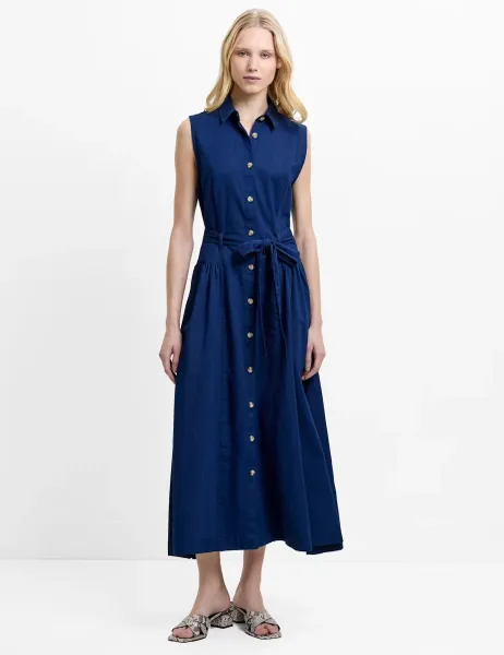 French Connection Pure Cotton Midi Shirt Dress Dark Blue