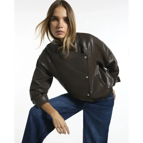 River Island Faux Leather Crossover Collar Jacket
