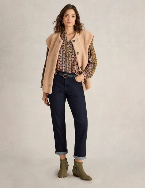 White Stuff High Waisted Straight Leg Jeans Dark Denim