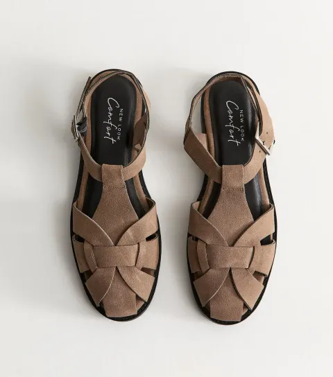Women's Light Brown Faux Suede Gladiator Strap Flat Sandals Vegan