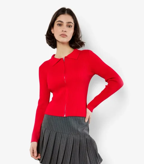 Women's Red Zip Through Cardigan