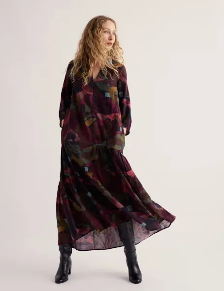 Seasalt Cornwall Cotton Rich Printed Midaxi Dress Burgundy Mix