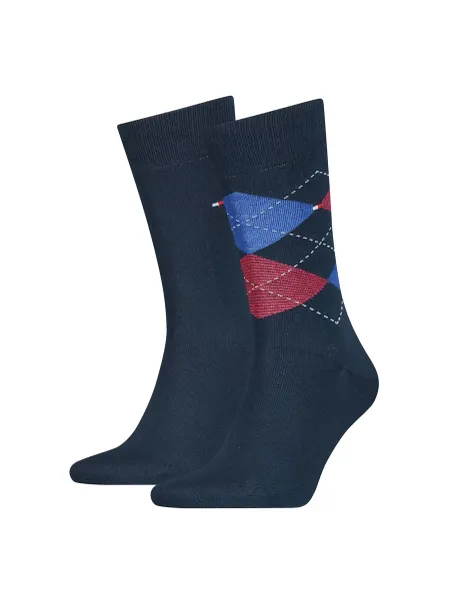 Tommy Hilfiger 2 Pack TH Men Cotton Rich Argyle Socks Navy Mix