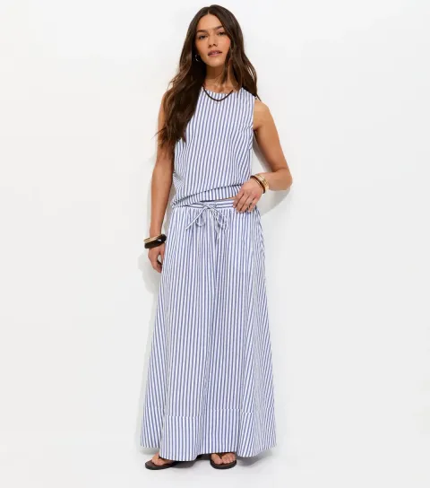 Women's Petite Blue Striped Seersucker Circle Skirt