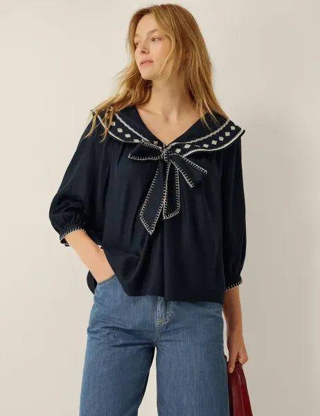 Monsoon Embroidered Sailor Top Navy