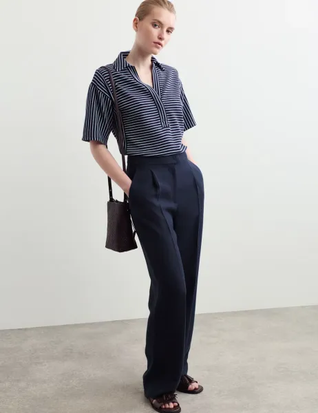 Jaeger Textured Straight Leg Trousers Navy