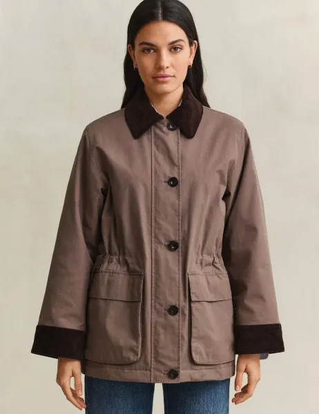 Gant Cotton Rich Waisted Cord Trim Utility Jacket Taupe