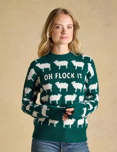 Joules Sheep Print Knitted Jumper Green Mix