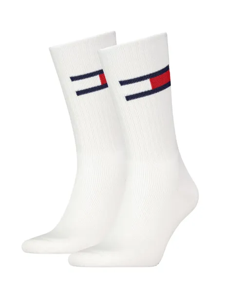 Tommy Hilfiger 2 Pack Flag Logo Cotton Rich Sports Socks White