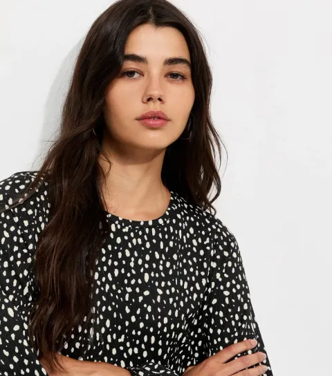 Women's Black Abstract Pattern Crinkle Texture Mini Smock Dress