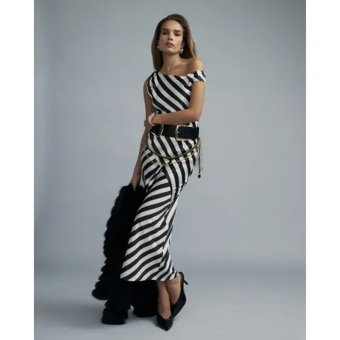 River Island Stripe Asymmetric Midi Dress