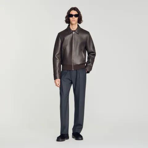 Zip-up lambskin leather jacket