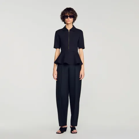 SANDRO Peplum T-shirt with polo collar