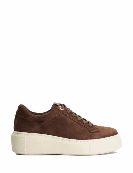 Dune London Suede Lace Up Flatform Trainers Brown