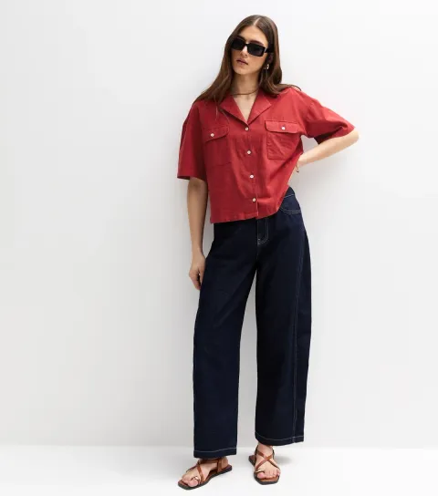 Women's Red Oversized Boxy Fit Shirt
